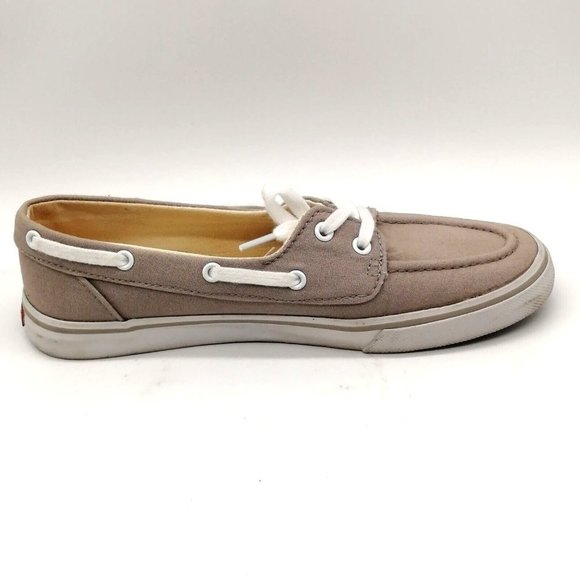 Levi's Womens Boat Shoe‎ Beige Canvas Lace Up Round Toe Flat Heel 7 - Picture 2 of 10